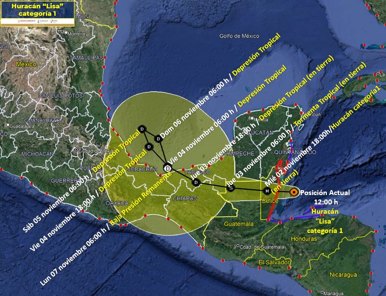 Huracán Lisa podría entrar al Golfo de México