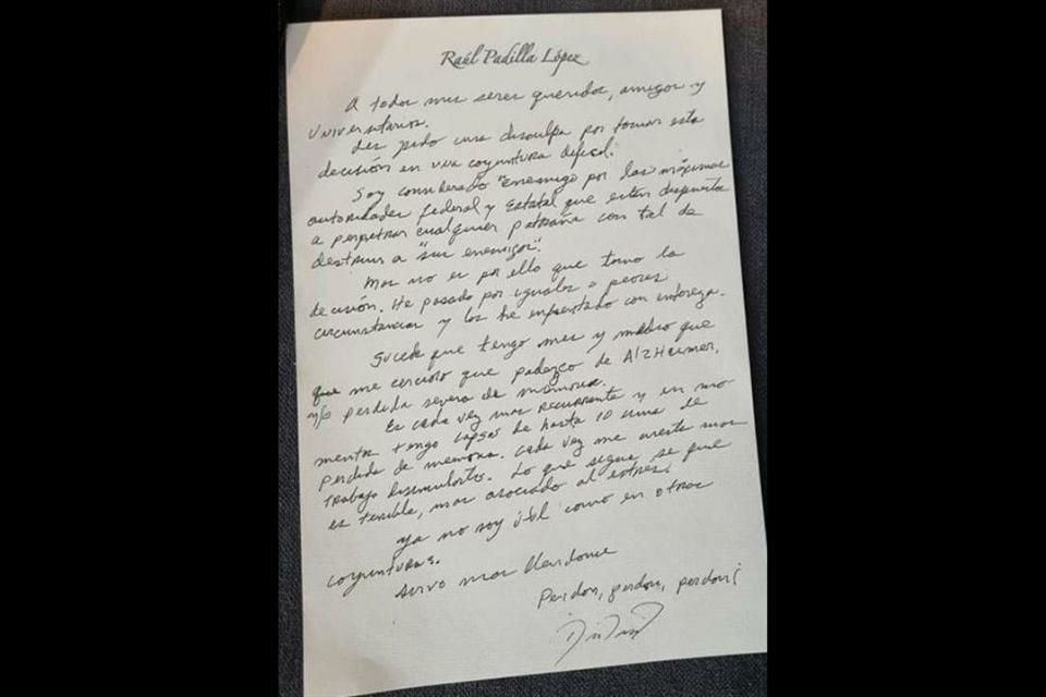 Circula carta póstuma de Raúl Padilla