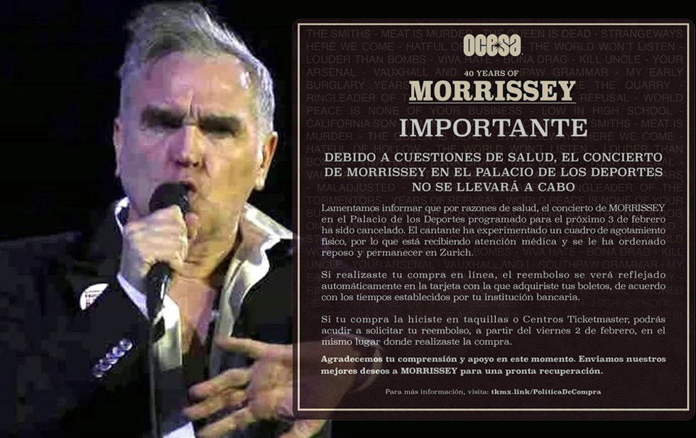 Cancela Morrissey concierto en México