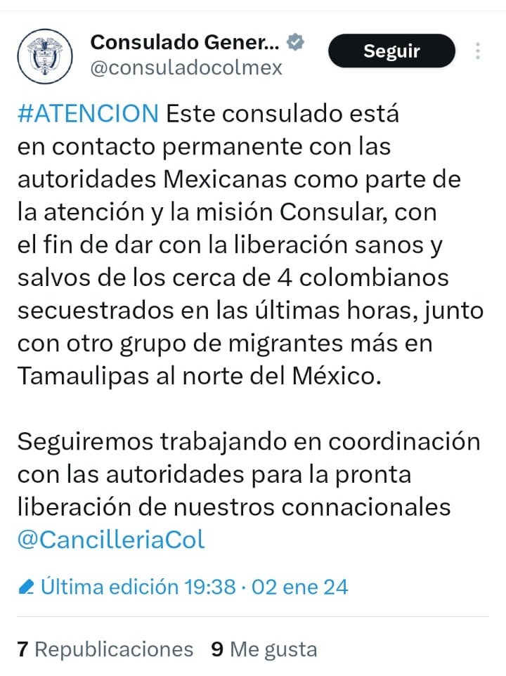 También desparecieron 4 migrantes colombianos en Tamaulipas