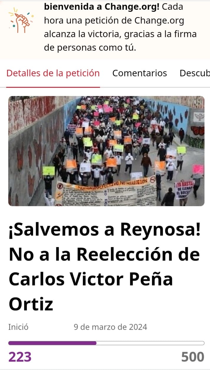 Change.org levantan firmas contra reelección de alcalde de Reynosa