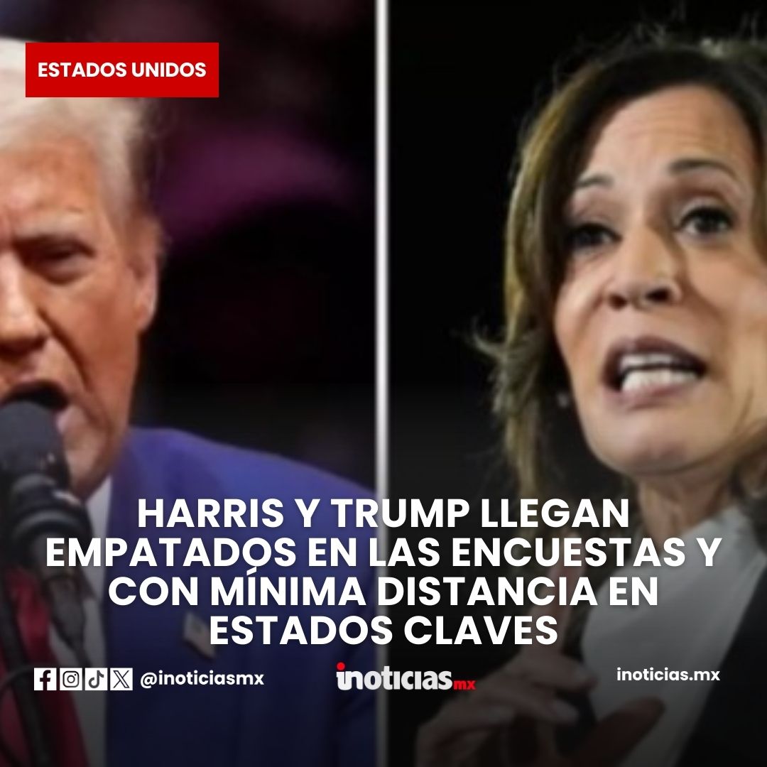 Harris y Trump llegan empatados en las encuestas y con mínima distancia en estados claves