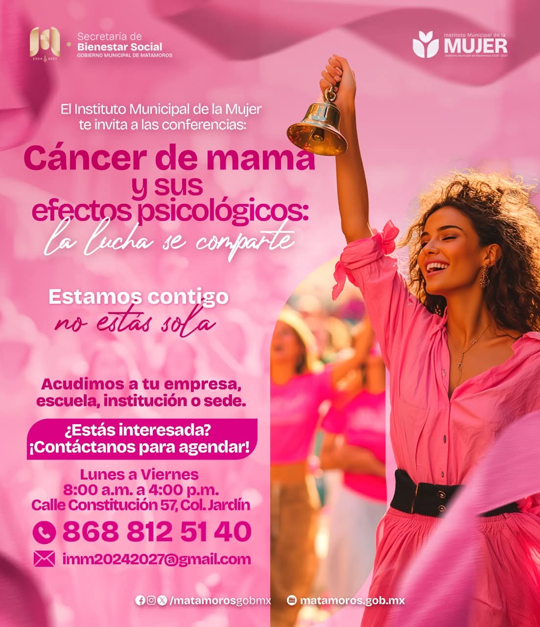 Gobierno de Matamoros ofrece acompañamiento a las mujeres que luchan contra el cáncer de mamá