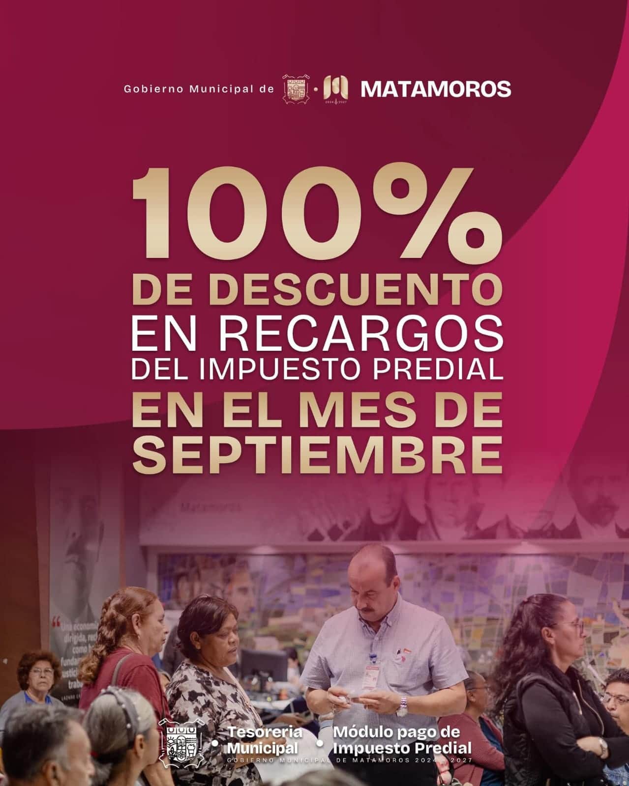 Septiembre, mes de descuentos en recargos del impuesto predial de Matamoros