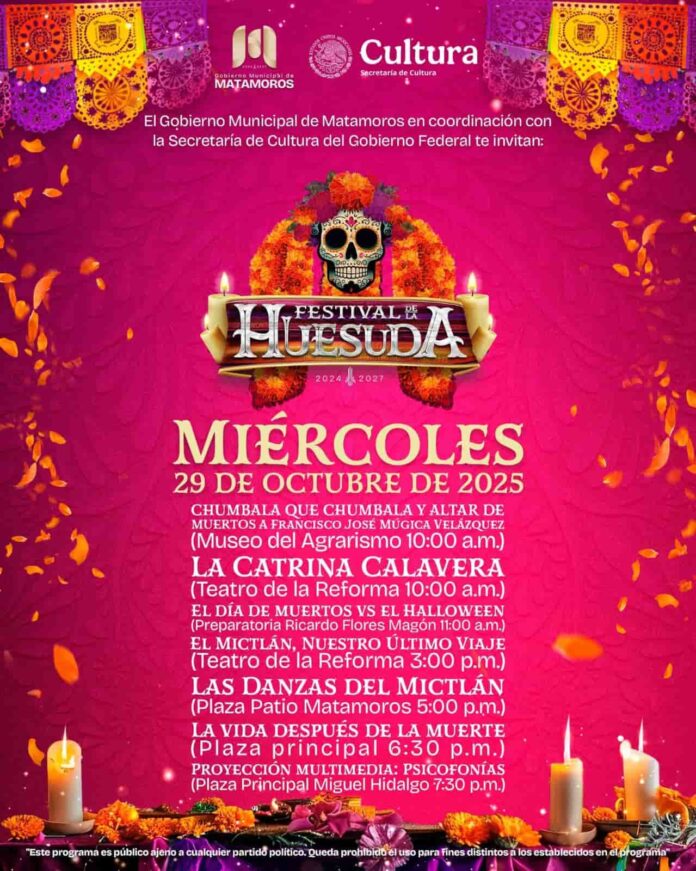 Comparte el Gobierno de Beto Granados las actividades de este miércoles 29 de octubre dentro del marco del Festival de la Huesuda