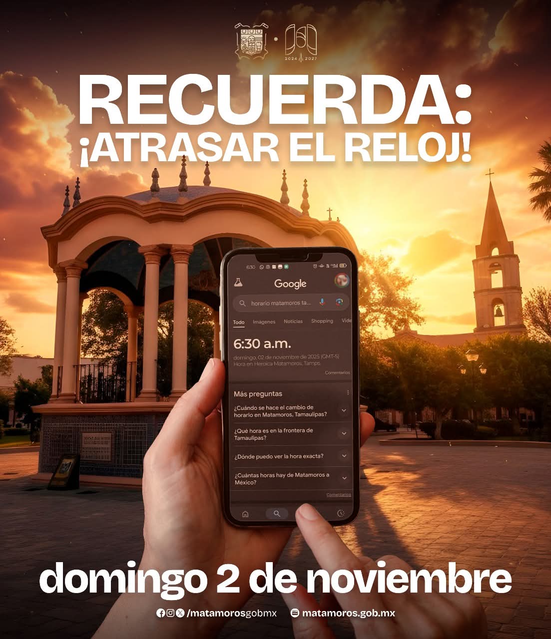Matamoros da la bienvenida al horario de invierno