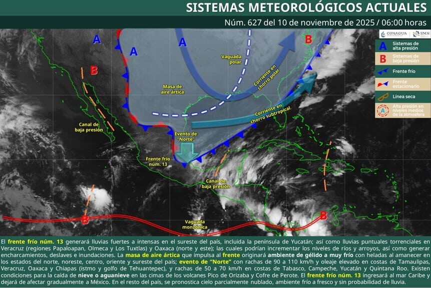 Resumen del Pronóstico del Tiempo para Hoy, Lunes 10 de Noviembre de 2025