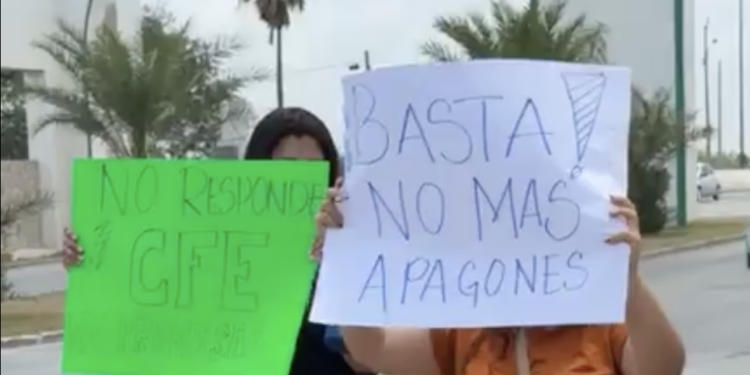Protesta contra CFE en Matamoros por apagones en Palmares
