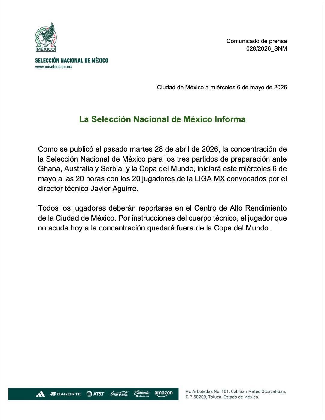 Informe de la Selección Nacional de México