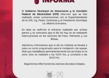 Gobierno de Matamoros y CFE coordinan acciones para garantizar el suministro eléctrico en Palmares y Las Brisas
