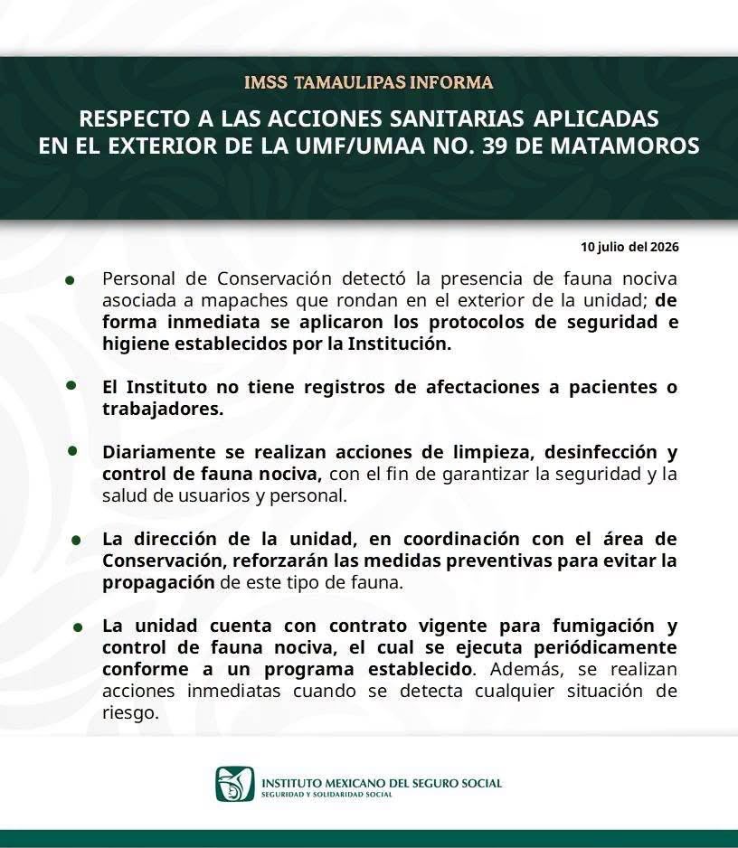Comunicado por parte del IMSS Tamaulipas