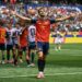 Jugadores de España celebran el gol de Mikel Merino que dio el pase a semifinales del Mundial 2026 ante Bélgica.