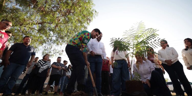 Autoridades y voluntarios participan en la Jornada Nacional de Reforestación en Matamoros.