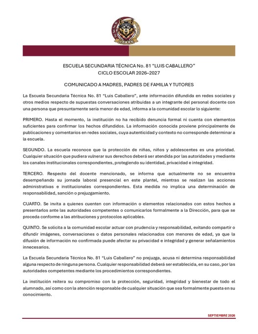 Suspenden a maestro de la Técnica 81 de Matamoros tras señalamientos de acoso