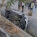 Camioneta cae a canal de agua en Reynosa y otra choca con un poste