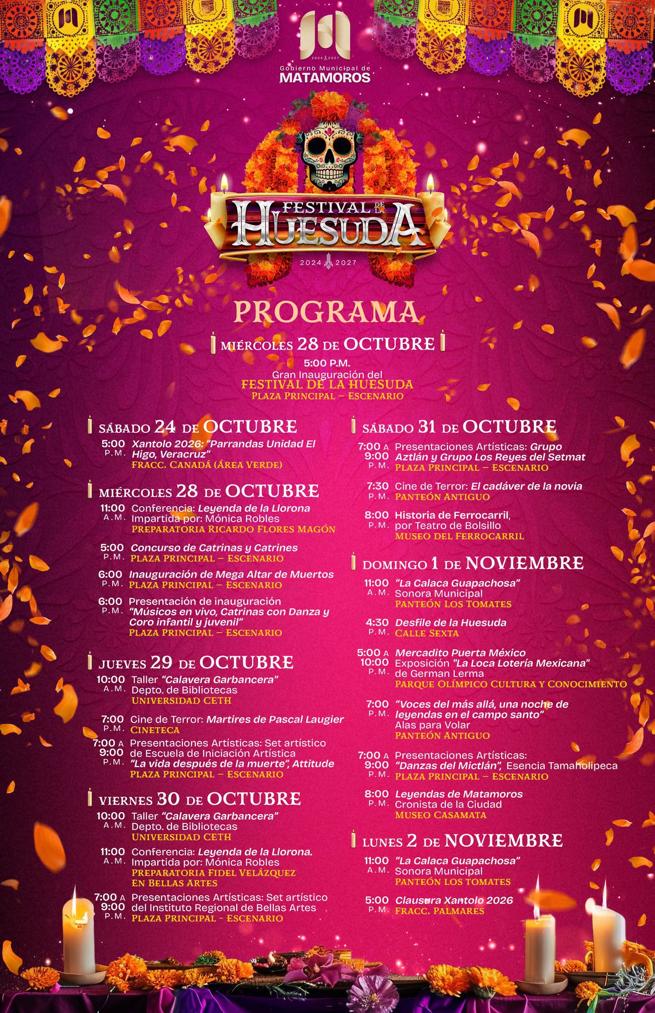 Día de Muertos 2026 en Matamoros: actividades del Festival de la Huesuda